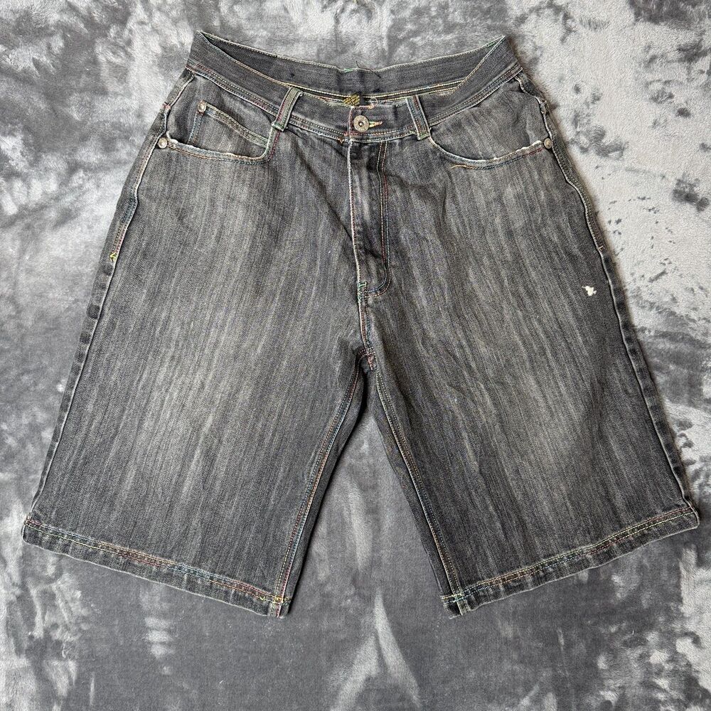 Vintage Y2K Denim Shorts Regal Wear Jeans Mens Size 36 Dark Colorful Knit Accent